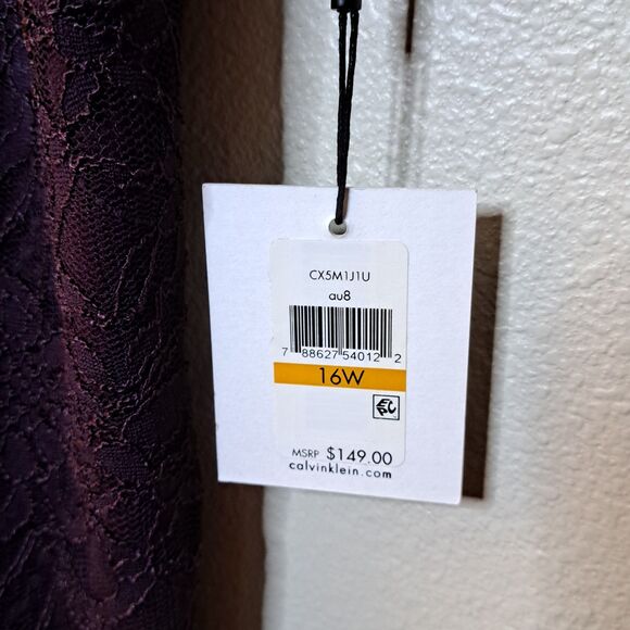 NEW Kelvin Clein Purple Lace Sleeve Sheath Dress Plus Size 16W Evening - Picture 6 of 13